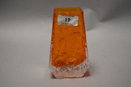 A 1960s Geoffrey Baxter for Whitefriars coffin vase, having textured finish in tangerine.