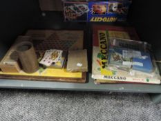A vintage Shanghai Chinese Checkers Board with glass markers, Meccano Outfit No3 part set, wooden
