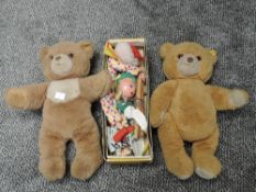 Two Pelham Standard Puppets, one boxed along with two modern Steiff Yellow Tag Teddy Bears