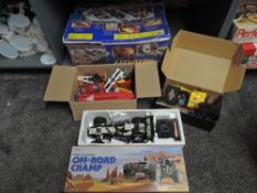 A Corgi Auto City boxed set along with a box of modern playworn diecasts, Tandy Radio Controlled Off
