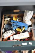 A box of playworn diecasts including Dinky, Corgi, Matchbox etc