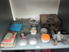 A shelf of Bus related items and ephemera including Setright Ticket Machine in case, Ribble Motor