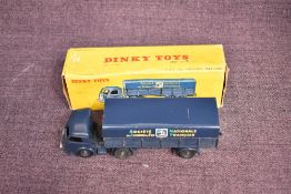 A French Dinky diecast, 575 Panhard SNCF Articulated Truck in dark blue with decals present, in