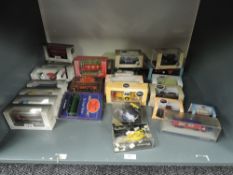 A shelf of modern diecasts including EFE, Oxford, Onyx and Minichamps all boxed approx 25