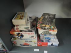 Eight mixed scale plastic kits including Airfix Military and Lifeboat, Submarine and Hasegawa 1992