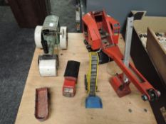A German tin plate Roller in green with black and red wheels and white tyres also a Triang Bucyrus