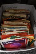 A varied collection of seven inch single records including Human League, Hot Chocolate, ABBA, Tom