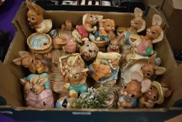 A collection of sixteen Pendelfin Rabbit character studies including three base stands. Some showing