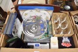 A Dartington Glass bowl, a Spode 'Marlborough Spray' cake stand, two boxed Denby whiskey tumblers, a