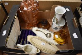 An eclectic lot containing two pieces of Portmerion including a tall cylindrical vase and small pot,