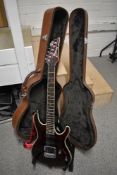 An Ibanez SA series electric guitar, with plush lined hard case