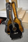 A Fender acoustic guitar, model number CD-60/BK, with plush lined hard case