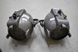 A pair of vintage Strand stage lights (sold as decorative, with wire trimmed, would need rewire