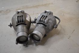 A pair of vintage Strand stage lights (sold as decorative, with wire trimmed, would need rewire