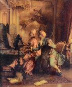 Two early 20th century crystoleums, 18th century interior scenes, framed (AF) sold together with a