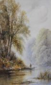 Fred Pearson (British 1900-2000) watercolours, The Norfolk Broads, a lone punter on a meandering