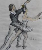 A 20th century charcoal and chalks study of ballet dancers, indistinctly signed lower right,