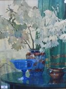 A twentieth century coloured print, still life study, indistinct facsimile signature, framed and