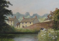 E J Wilson (20th century) three 20th century coloured chalk studies, rural buildings, unsigned,
