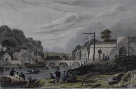 Two 19th century coloured engravings, Belgian scenes entitled 'Namur' and 'Brussels' each within