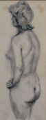 John Clare (British 20th century) charcoal, standing female nude study, signed in pencil lower right