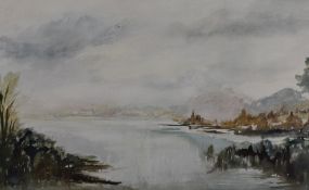....aiel Davenport (British 20th century) watercolours, 'Misty Lake' unsigned, bearing remains of