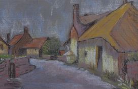 Jenny Angold (contemporary) coloured chalks, rural hamlet, signed and dated 1990 lower left,