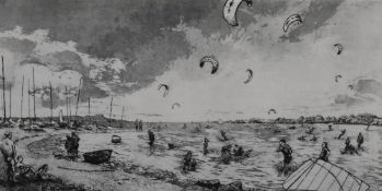 After Daphne S Dall (contemporary) a limited edition monochrome hand-printed etching, kite surfing