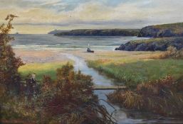 Warne Browne (British, 1855-1915) oil on canvas, depiction of Kennack seaside, Cornwall, signed