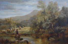 James Peel RBA (British 1811-1906) oil on canvas, rural agricultural scene, with one figure crossing
