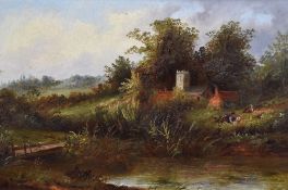 G Bates (19th/20th century) Caversham Church Berks, attributed verso, 29 x 44cm, modern framed, 37 x
