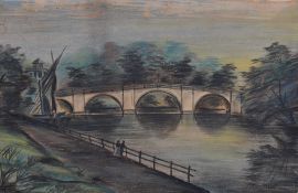 C. Hedley 19th/20th century) coloured pastels, possibly a view of Richmond Bridge, signed and