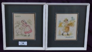 Patience Arnold (British 1901-1992) two watercolour paintings entitled 'May', depicting a girl in