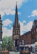 After Radcliffe (contemporary) a coloured print, a view of Wakefield highstreet looking towards