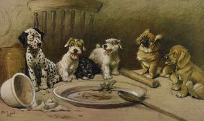 After Cecil Charles Windsor Aldin (British 1870-1935) a colour print, dogs at the dinner table,