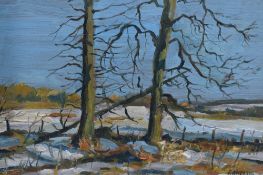 Ronald H. Craig (Scottish, 1927-2012) oil on board, winter landscape entitled 'February Sunshine',