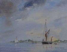 Robert Sulley (British 20th century) watercolours, coastal scene with boars, signed lower right,