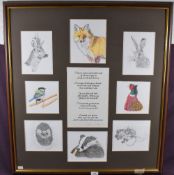 Virginia McKenna (contemporary) a framed poem written in ink and surrounded by pencil and coloured