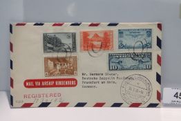 1936 LZ129 HINDENBURG 8th NORTH AMERICAN RETURN FLIGHT COVER Five US values on cover and flown on