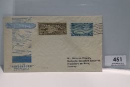 1936 LZ 129 HINDENBURG - 2nd NORTH AMERICAN RETURN FLIGHT COVER Illustrated cover for Zeppelin post.