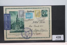 1933 LZ 127 GRAF ZEPPELIN, 1st 1933 SOUTH AMERICAN FLIGHT CARD Uprated Postal Stationery card,