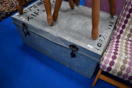 A vintage metal travel or similar trunk, stamped Nippon Steel, Japan