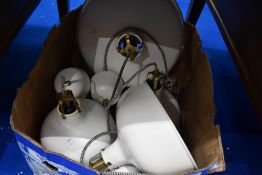 One large and three small reproduction industrial style ceiling lights all of similar design