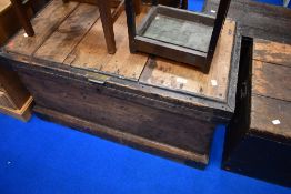 A 19th Century rustic stripped tool or travel chest , having reinforced edges and large cast handles