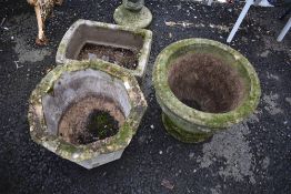 Three concrete planters including trough style