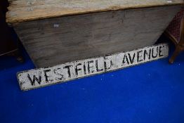 A vintage metal road sign, Westfield Avenue