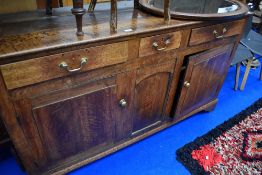 A period oak dresser base, width approx. 163cm