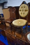 A Victorian mahogany hall chair and a reproduction salon chair