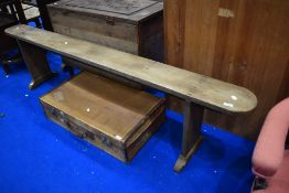 A gothic style waiting bench or pew, width approx. 198cm
