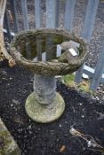 A concrete bird bath, with otter theme